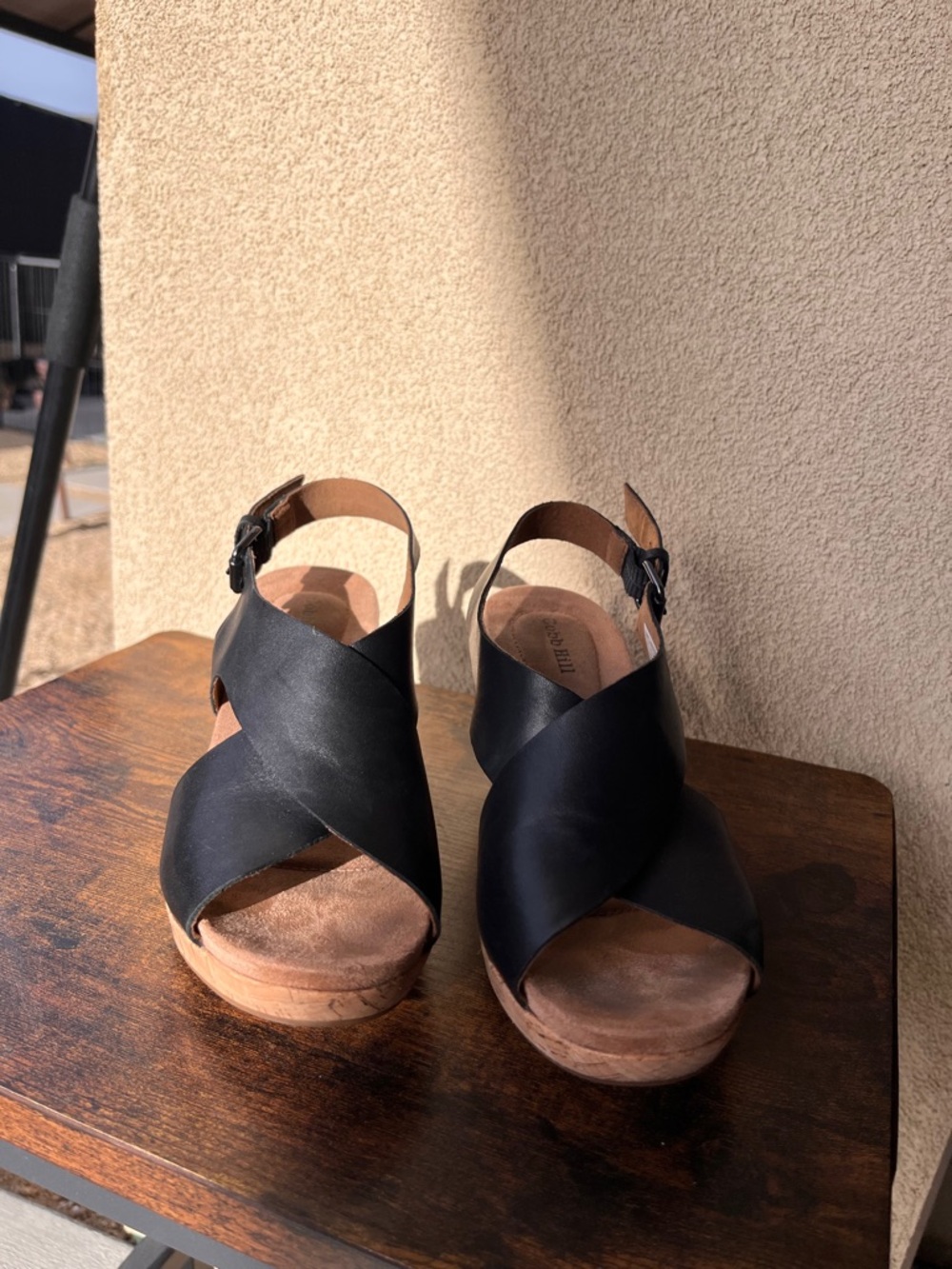 Cobb Hill by New Balance Black Leather Crisscross Slingback Sandals - Picture 3 of 13